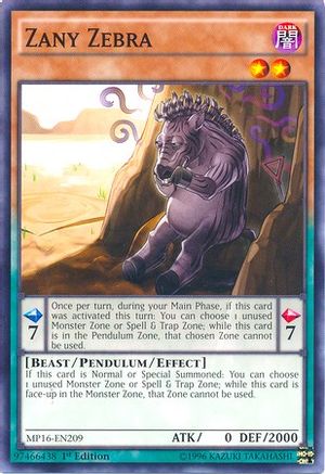 Zany Zebra (MP16-EN209) - 2016 Mega-Tins Mega Pack 1st Edition - Premium Yugioh Single from Konami - Just $0.38! Shop now at Game Crave Tournament Store
