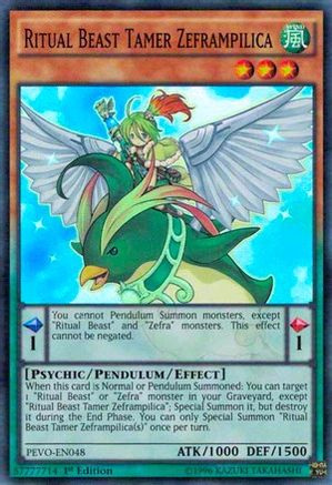 Ritual Beast Tamer Zeframpilica (PEVO-EN048) - Pendulum Evolution 1st Edition - Premium Yugioh Single from Konami - Just $0.86! Shop now at Game Crave Tournament Store