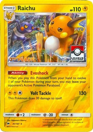 Raichu - 41/147 (League Challenge) [3rd Place] 41 - League & Championship Cards Reverse Holofoil - Premium Pokemon Single from Nintendo - Just $1.78! Shop now at Game Crave Tournament Store