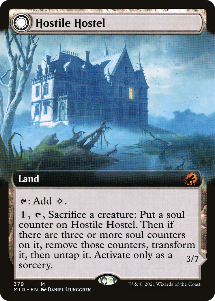 Hostile Hostel // Creeping Inn (MID-379) - Innistrad: Midnight Hunt: (Extended Art, Double Faced Transform) Foil - Premium MTG Single from Wizards of the Coast - Just $0.38! Shop now at Game Crave Tournament Store
