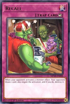 Recall (MP18-EN088) - 2018 Mega-Tins Mega Pack 1st Edition - Premium Yugioh Single from Konami - Just $0.25! Shop now at Game Crave Tournament Store