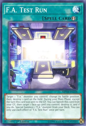 F.A. Test Run (MP18-EN228) - 2018 Mega-Tins Mega Pack 1st Edition - Premium Yugioh Single from Konami - Just $0.25! Shop now at Game Crave Tournament Store