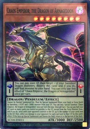 Chaos Emperor, the Dragon of Armageddon (SR) (YCSW-EN011) - Yu-Gi-Oh! Championship Series Prize Cards Limited - Premium Yugioh Single from Konami - Just $675.98! Shop now at Game Crave Tournament Store