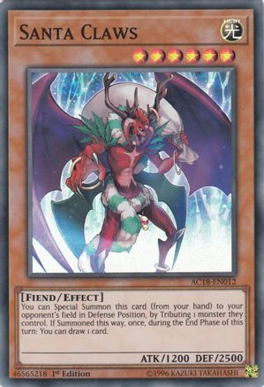 Santa Claws (AC18-EN012) - Advent Calendar 2018 1st Edition - Premium Yugioh Single from Konami - Just $1.84! Shop now at Game Crave Tournament Store