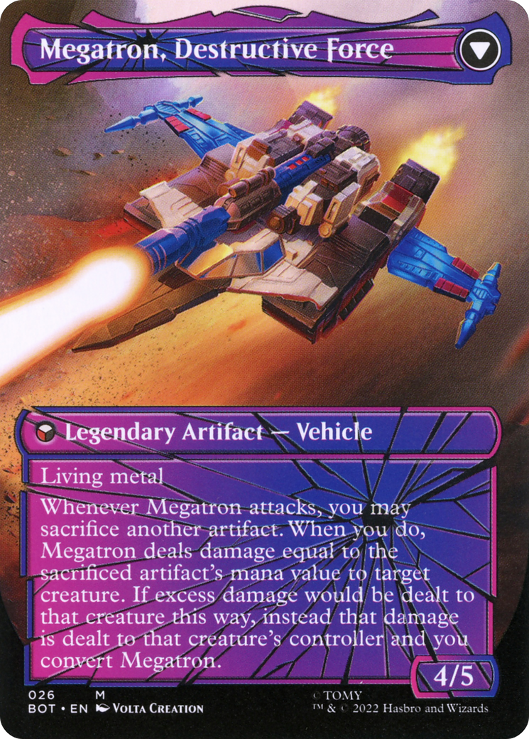 Megatron, Tyrant // Megatron, Destructive Force (BOT-026) - Transformers: (convertdfc, shatteredglass) (Borderless) Foil - Premium MTG Single from Wizards of the Coast - Just $168.46! Shop now at Game Crave Tournament Store
