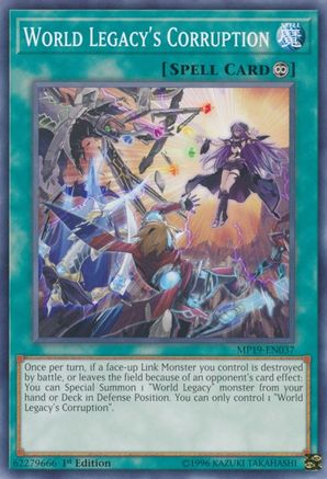 World Legacy's Corruption (MP19-EN037) - 2019 Gold Sarcophagus Tin Mega Pack 1st Edition - Premium Yugioh Single from Konami - Just $0.25! Shop now at Game Crave Tournament Store