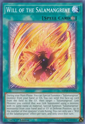 Will of the Salamangreat (MP19-EN196) - 2019 Gold Sarcophagus Tin Mega Pack Unlimited - Premium Yugioh Single from Konami - Just $0.25! Shop now at Game Crave Tournament Store