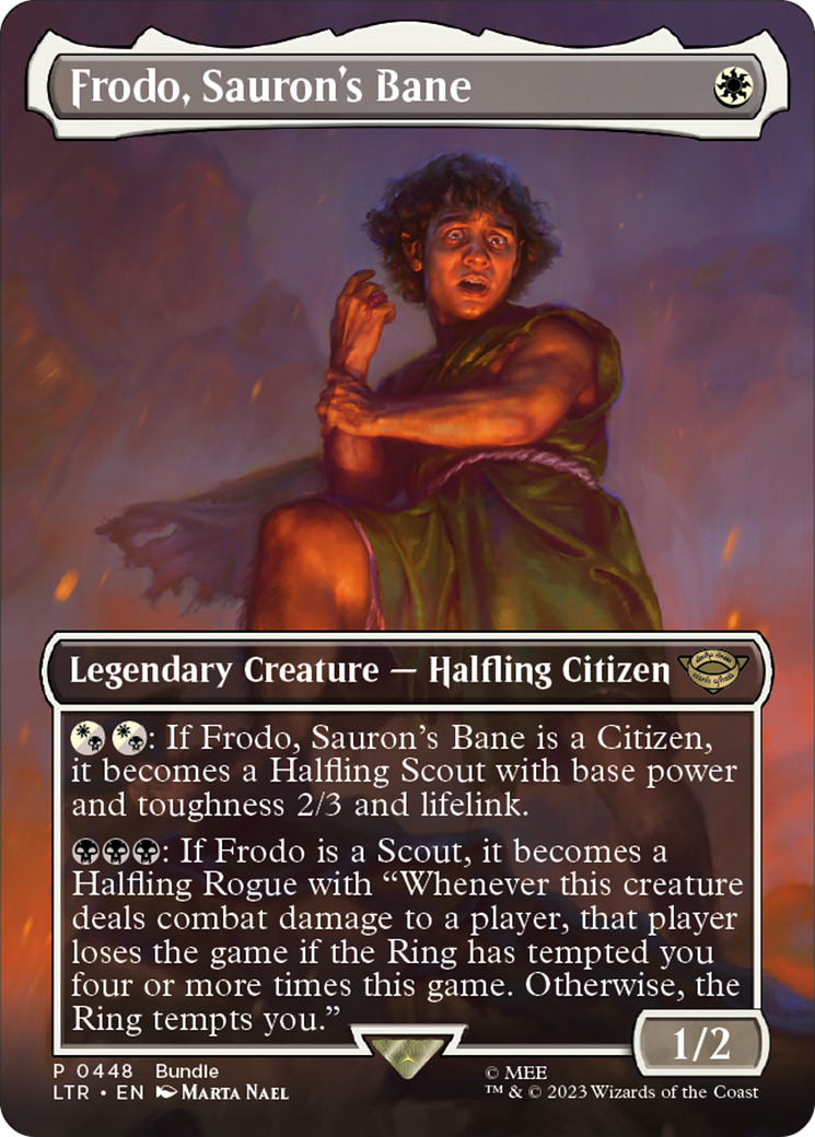 Frodo, Sauron's Bane (LTR-448) - The Lord of the Rings: Tales of Middle-earth (Borderless) Foil - Premium MTG Single from Wizards of the Coast - Just $0.08! Shop now at Game Crave Tournament Store