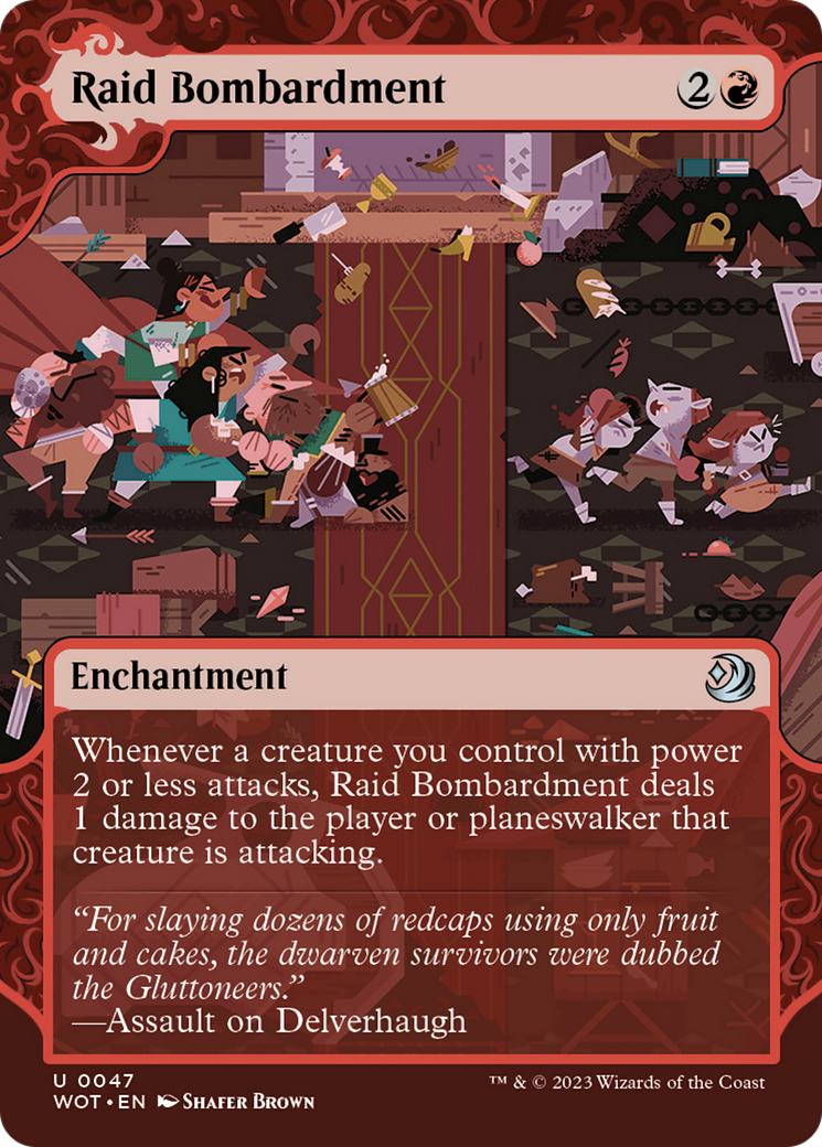 Raid Bombardment (WOT-047) - Wilds of Eldraine: Enchanting Tales: (Showcase) (Borderless) Foil - Premium MTG Single from Wizards of the Coast - Just $0.08! Shop now at Game Crave Tournament Store