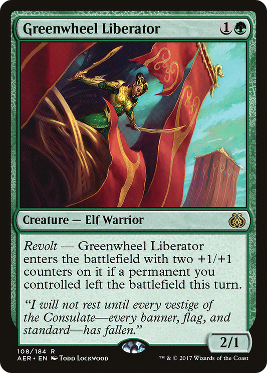 Greenwheel Liberator (AER-108) - Aether Revolt - Premium MTG Single from Wizards of the Coast - Just $0.08! Shop now at Game Crave Tournament Store