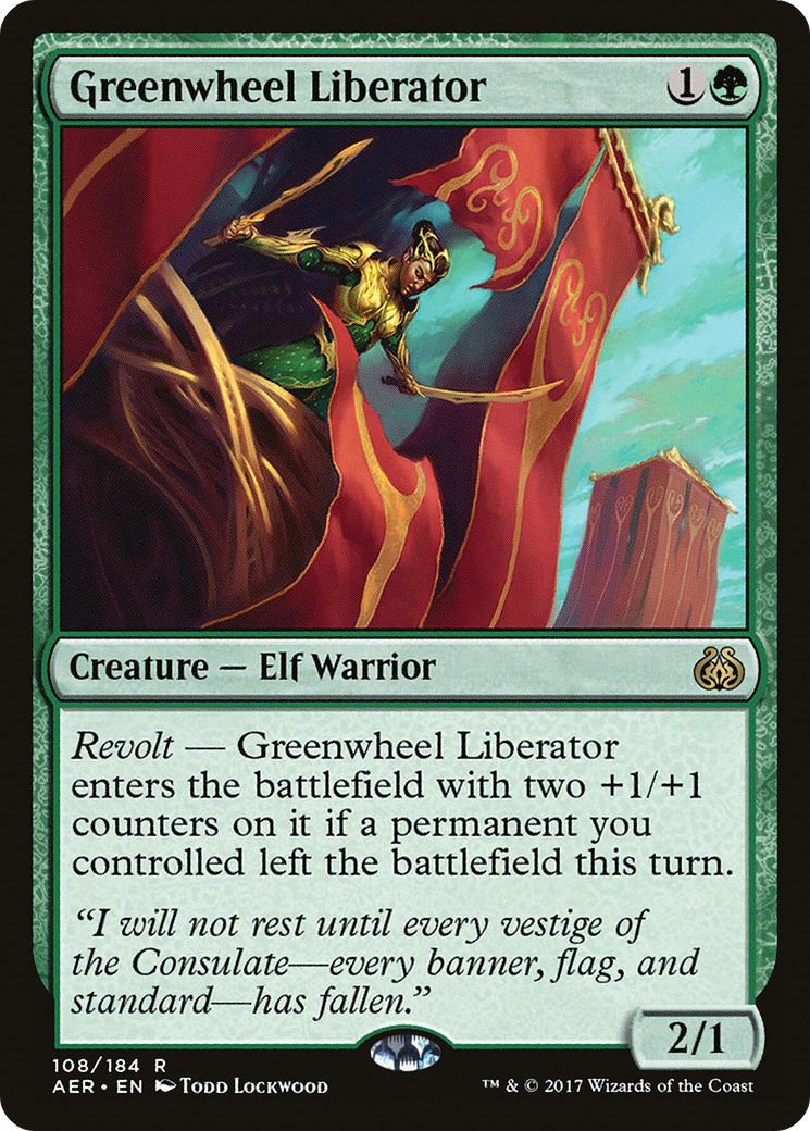 Greenwheel Liberator (AER-108) - Aether Revolt Foil - Premium MTG Single from Wizards of the Coast - Just $0.08! Shop now at Game Crave Tournament Store