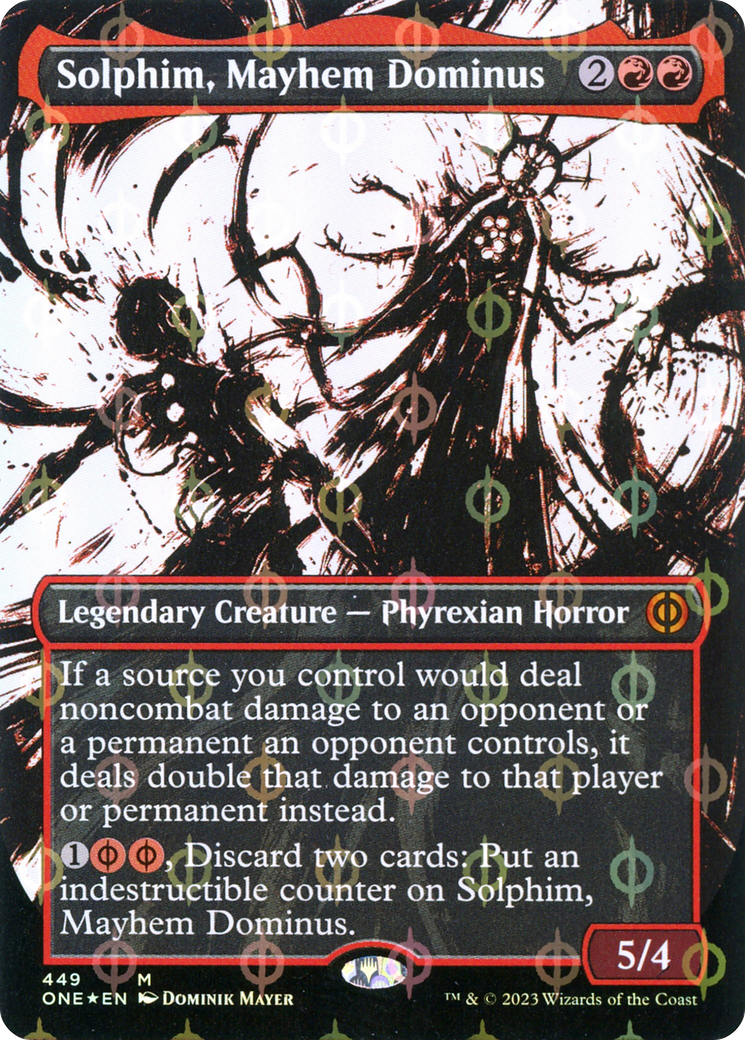 Solphim, Mayhem Dominus (ONE-449) - Phyrexia: All Will Be One: (Showcase) (Borderless) Foil - Premium MTG Single from Wizards of the Coast - Just $7.07! Shop now at Game Crave Tournament Store