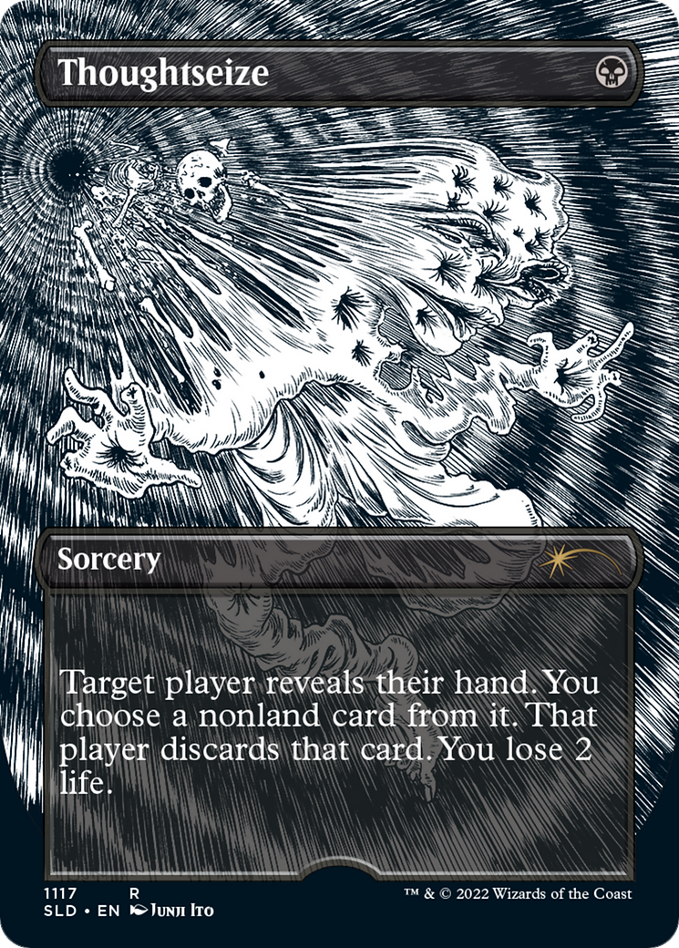 Thoughtseize (SLD-1117) - Secret Lair Drop (Borderless) Etched Foil - Premium MTG Single from Wizards of the Coast - Just $28.90! Shop now at Game Crave Tournament Store