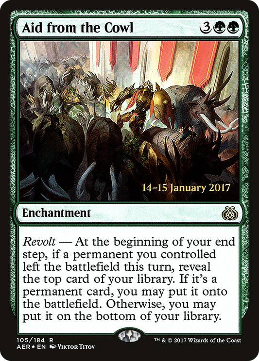 Aid from the Cowl (PAER-105S) - Aether Revolt Promos Foil - Premium MTG Single from Wizards of the Coast - Just $0.65! Shop now at Game Crave Tournament Store