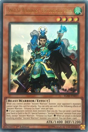 Ancient Warriors - Virtuous Liu Xuan (IGAS-EN011) - Ignition Assault Unlimited - Premium Yugioh Single from Konami - Just $0.82! Shop now at Game Crave Tournament Store
