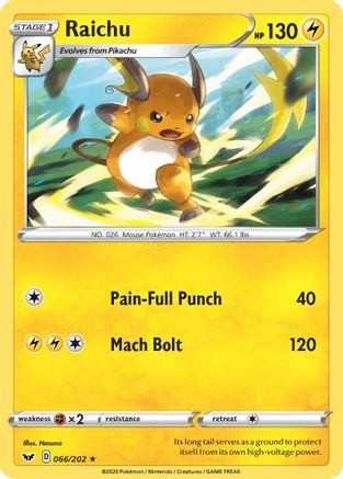 Raichu 66/202 - Sword & Shield Reverse Holofoil - Premium Pokemon Single from Nintendo - Just $0.50! Shop now at Game Crave Tournament Store