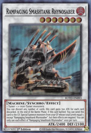 Rampaging Smashtank Rhynosaber (ROTD-EN093) - Rise of the Duelist 1st Edition - Premium Yugioh Single from Konami - Just $0.26! Shop now at Game Crave Tournament Store