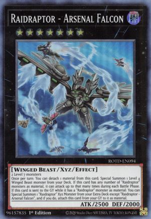 Raidraptor - Arsenal Falcon (ROTD-EN094) - Rise of the Duelist 1st Edition - Premium Yugioh Single from Konami - Just $5.66! Shop now at Game Crave Tournament Store