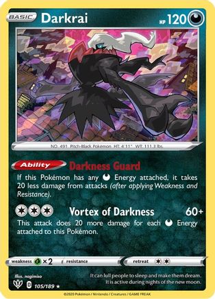 Darkrai 105/189 - Darkness Ablaze Holofoil - Premium Pokemon Single from Nintendo - Just $0.50! Shop now at Game Crave Tournament Store