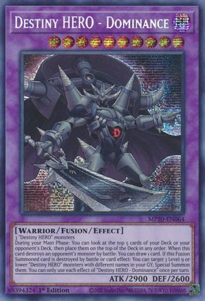 Destiny HERO - Dominance (MP20-EN064) - 2020 Tin of Lost Memories 1st Edition - Premium Yugioh Single from Konami - Just $0.52! Shop now at Game Crave Tournament Store