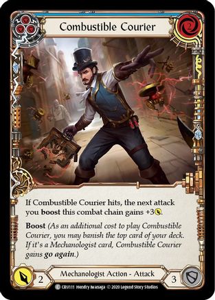 Combustible Courier (Blue) (CRU111) - Crucible of War Unlimited Edition - Premium Flesh And Blood Single from Legend Story Studios - Just $0.25! Shop now at Game Crave Tournament Store