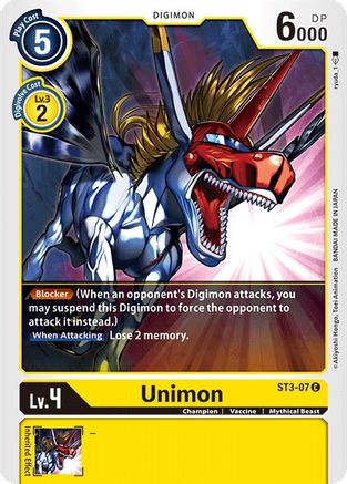 Unimon (ST3-07) - Starter Deck 03: Heaven's Yellow - Premium Digimon Single from Bandai - Just $0.25! Shop now at Game Crave Tournament Store