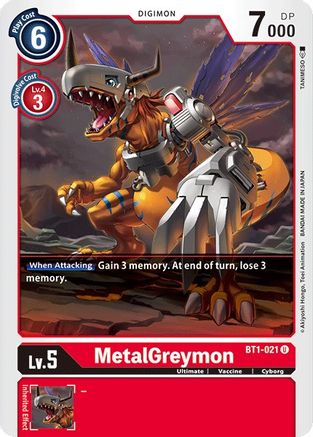 MetalGreymon - BT1-021 (BT1-021) - Release Special Booster - Premium Digimon Single from Bandai - Just $0.25! Shop now at Game Crave Tournament Store