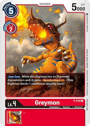 Greymon - P-010 (P-010) - Digimon Promotion Cards Foil - Premium Digimon Single from Bandai - Just $0.25! Shop now at Game Crave Tournament Store