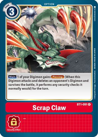 Scrap Claw (BT1-091) - Release Special Booster - Premium Digimon Single from Bandai - Just $0.25! Shop now at Game Crave Tournament Store