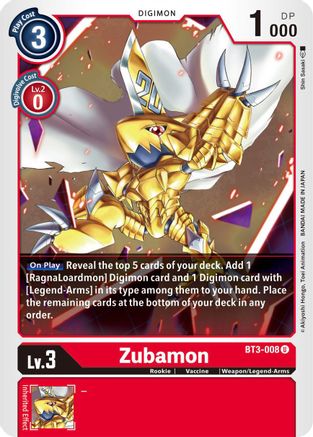 Zubamon (BT3-008) - Release Special Booster - Premium Digimon Single from Bandai - Just $0.08! Shop now at Game Crave Tournament Store