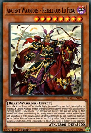 Ancient Warriors - Rebellious Lu Feng (BLVO-EN025) - Blazing Vortex 1st Edition - Premium Yugioh Single from Konami - Just $0.25! Shop now at Game Crave Tournament Store