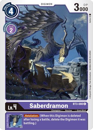 Saberdramon (BT3-080) - Release Special Booster - Premium Digimon Single from Bandai - Just $0.08! Shop now at Game Crave Tournament Store