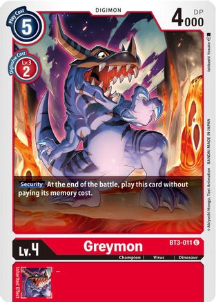 Greymon - BT3-011 (BT3-011) - Release Special Booster - Premium Digimon Single from Bandai - Just $0.25! Shop now at Game Crave Tournament Store