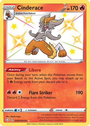 Cinderace SV017/122 - Shiny Vault Holofoil - Premium Pokemon Single from Nintendo - Just $2.57! Shop now at Game Crave Tournament Store