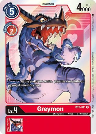 Greymon - BT3-011 (Box Topper) (BT3-011) - Release Special Booster Foil - Premium Digimon Single from Bandai - Just $0.33! Shop now at Game Crave Tournament Store