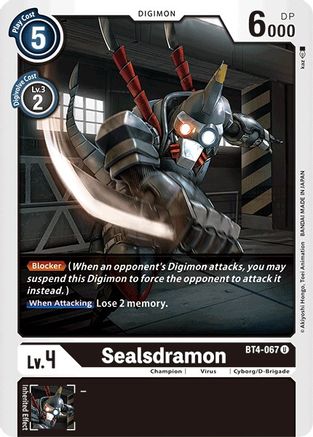 Sealsdramon (BT4-067) - Great Legend - Premium Digimon Single from Bandai - Just $0.25! Shop now at Game Crave Tournament Store