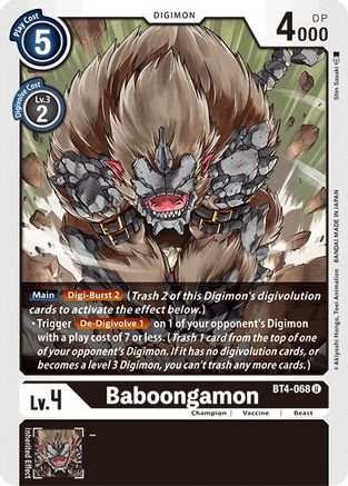 Baboongamon (BT4-068) - Great Legend - Premium Digimon Single from Bandai - Just $0.25! Shop now at Game Crave Tournament Store