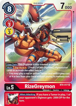 RizeGreymon (BT4-017) - Great Legend Foil - Premium Digimon Single from Bandai - Just $0.30! Shop now at Game Crave Tournament Store