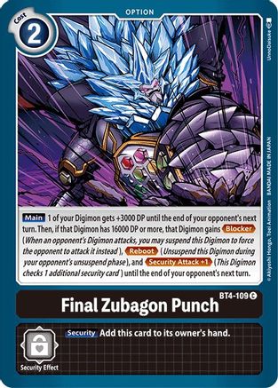 Final Zubagon Punch (BT4-109) - Great Legend - Premium Digimon Single from Bandai - Just $0.29! Shop now at Game Crave Tournament Store