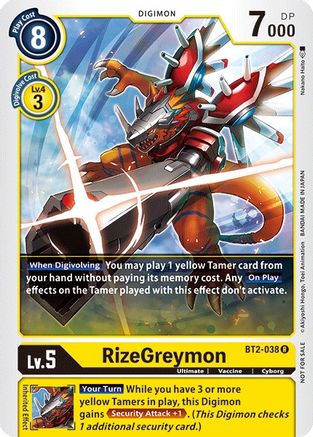 RizeGreymon - BT2-038 (Official Tournament Pack Vol.2) (BT2-038) - Release Special Booster - Premium Digimon Single from Bandai - Just $0.08! Shop now at Game Crave Tournament Store