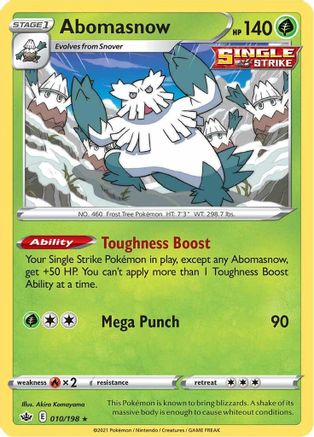 Abomasnow 10/198 - Chilling Reign - Premium Pokemon Single from Nintendo - Just $0.50! Shop now at Game Crave Tournament Store