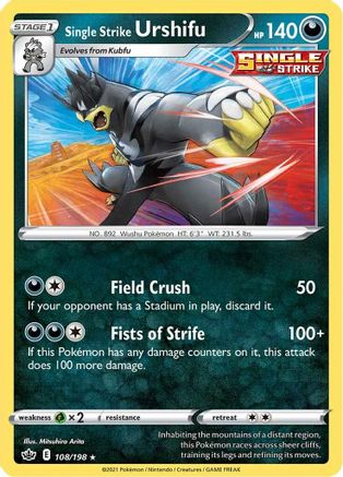 Single Strike Urshifu 108/198 - Chilling Reign Holofoil - Premium Pokemon Single from Nintendo - Just $0.50! Shop now at Game Crave Tournament Store