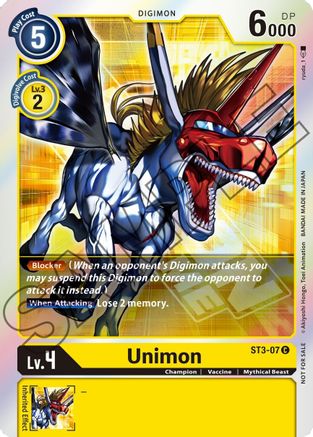 Unimon - ST3-07 (Event Pack 1) (ST3-07) - Starter Deck 03: Heaven's Yellow Foil - Premium Digimon Single from Bandai - Just $0.11! Shop now at Game Crave Tournament Store