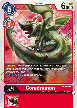 Coredramon - ST1-06 (Event Pack 1) (ST1-06) - Starter Deck 01: Gaia Red Foil - Premium Digimon Single from Bandai - Just $0.39! Shop now at Game Crave Tournament Store