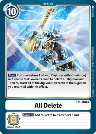 All Delete (BT5-110) - Battle of Omni - Premium Digimon Single from Bandai - Just $0.08! Shop now at Game Crave Tournament Store