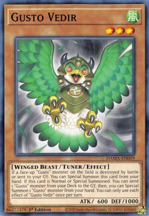 Gusto Vedir (DAMA-EN019) - Dawn of Majesty 1st Edition - Premium Yugioh Single from Konami - Just $0.08! Shop now at Game Crave Tournament Store