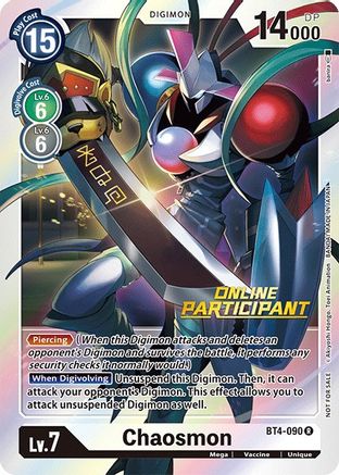 Chaosmon - BT4-090 (2021 Championship Online Regional) [Online Participant] (BT4-090) - Great Legend Foil - Premium Digimon Single from Bandai - Just $0.44! Shop now at Game Crave Tournament Store