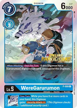 WereGarurumon - P-008 (2021 Championship Online Regional) [Online Participant] (P-008) - Digimon Promotion Cards Foil - Premium Digimon Single from Bandai - Just $0.83! Shop now at Game Crave Tournament Store