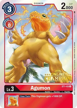 Agumon - ST1-03 (2021 Championship Online Regional) [Online Champion] (ST1-03) - Starter Deck 01: Gaia Red Foil - Premium Digimon Single from Bandai - Just $131.76! Shop now at Game Crave Tournament Store
