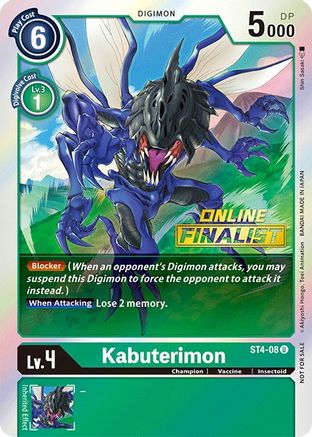 Kabuterimon - ST4-08 (2021 Championship Online Regional) [Online Finalist] (ST4-08) - Starter Deck 04: Giga Green Foil - Premium Digimon Single from Bandai - Just $3.80! Shop now at Game Crave Tournament Store